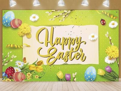 Easter Party Backdrop - Bunny Rabbit Colorful Eggs Theme Studio Background Ba...