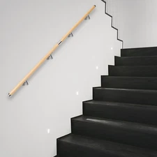 6.6FT Wood Handrail For Step Stair Railing Hand Rail Non-Slip Wall Hand Railings
