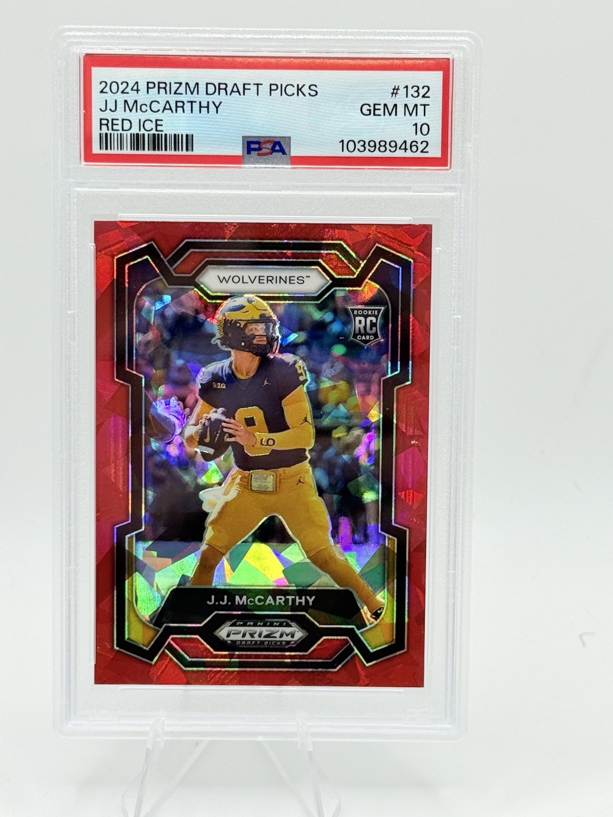 JJ McCarthy 2024 Panini Prizm Draft Picks #132 Rookie Red Ice Prizm PSA 10