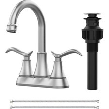 2-Handle 4" Centerset Bathroom Sink Faucet Brushed Nickel w/ Drain