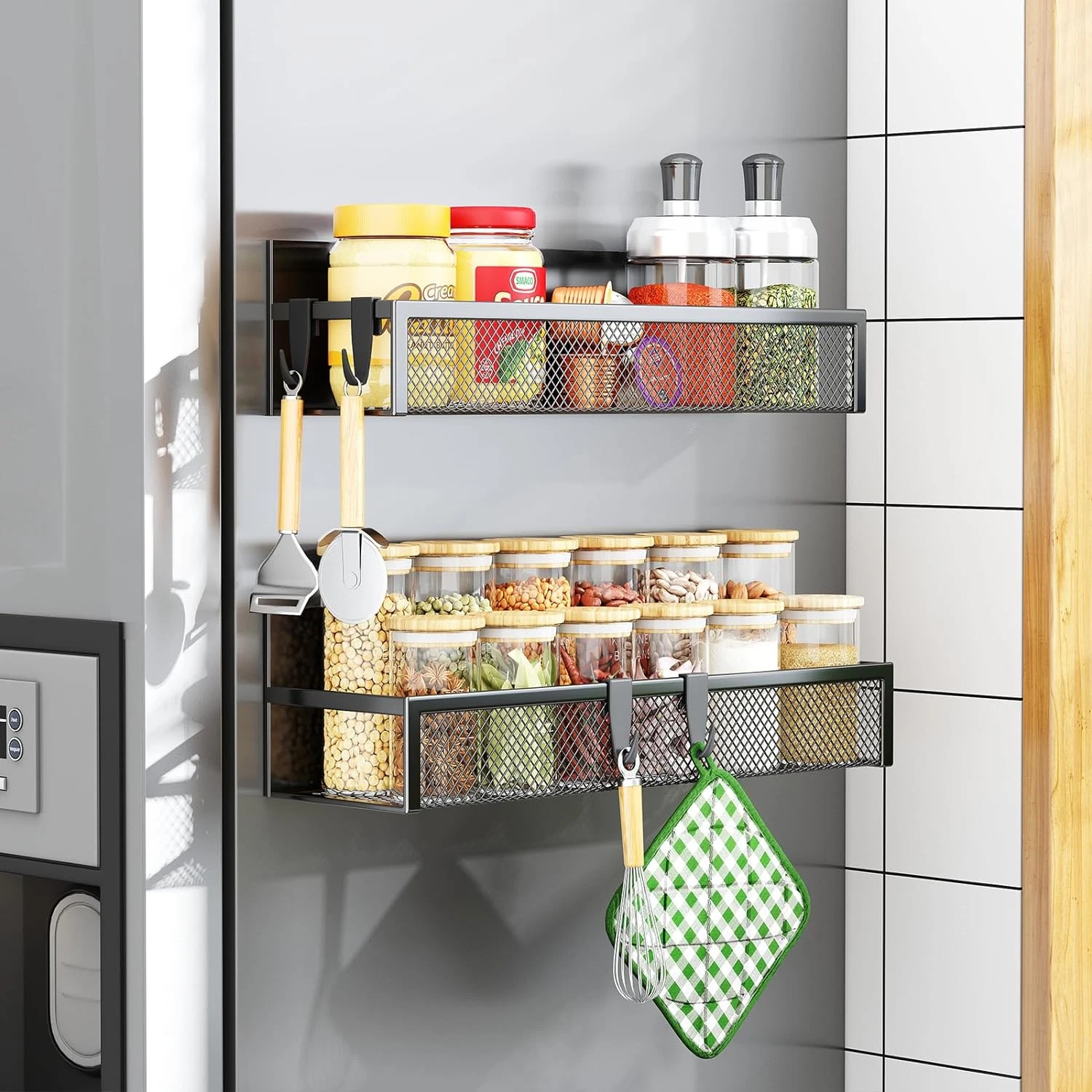 Magnetic Spice Rack for Refrigerator, 2 Pack Magnetic Shelf, Fridge Magnet Organ
