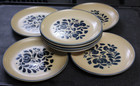 8 Pfaltzgraff Stoneware USA Folk Art 10 3/8" Tan Blue Dinner Plates SUPER CLEAN