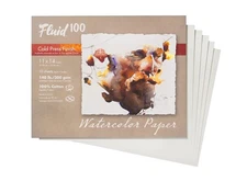 Fluid 100 Watercolor Paper, 11x14" Pochette, 10 Sheets, 140lb/300gsm, 100% Cotto