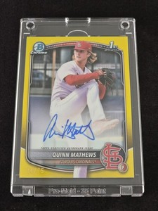 Quinn Mathews Auto 2025 1st Bowman Chrome #CPA-QM Prospects Yellow Refractor /75