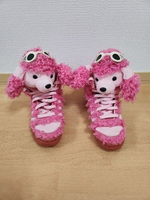Adidas Jeremy Scott Poodle Pink Plush Sneakers JS US5 Japan Rare Used