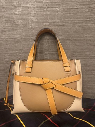 LOEWE Gate Top Handle Handbag Beige Multicolor Leather