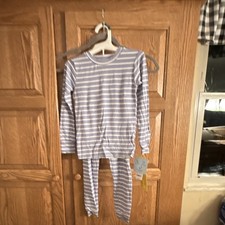 Unisex Kids Striped Long Sleeve Pajama Set White Light Purple