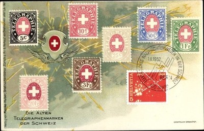 Briefmarken Litho Die alten Telegraphenmarken der Schweiz, Helvetia - 4169019