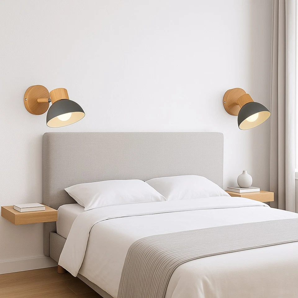 Applique da parete moderno in legno e metallo orientabile attacco E27 - Immagine 2 di 4