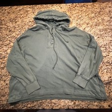 Aerie Womens Henley Hoodie Sage Green Oversized French Terry Pullover Large