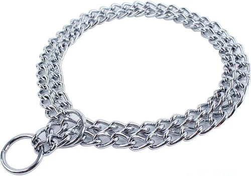 Double Dog Chain Collar 50cm Metal Choke Training Leash Gear for Small to Large 