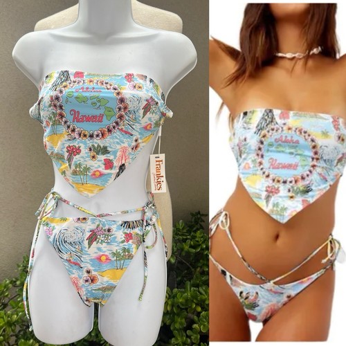 Frankies Bikinis Set Hawaiian Aloha Halo Top Bottom 2 Piece M/L NWT