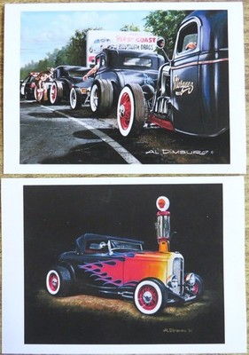 Vintage Hot Rods Fine Art Cards (2)  by Al DiMauro ~ New Unused ~ Free Shipping!