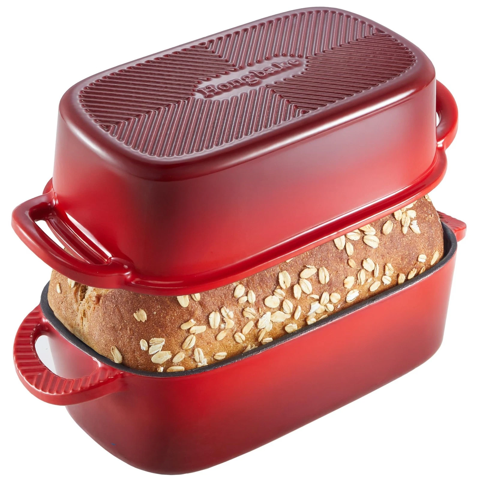 HONGBAKE Everline Collection 2 in 1 Enameled Cast Iron Loaf Pan with Lid, 9x5...