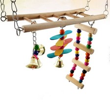 Bird Climbing Ladder Pet Perch Wood Stand Toy Play Stands Hanging Swing