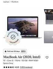 Apple MacBook Air 2020 Intel Core i5 13" 16GB RAM 512GB SSD Space Gray
