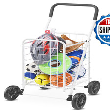 Whitmor Folding Utility Shopping Cart Wheels Heavy Duty Metal Grocery Cart