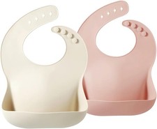 2 Pack Silicone Baby Bibs for Girls, Waterproof Silicone Bibs with Food Catcher,