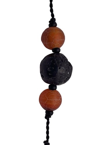 Necklace Women 16" Beaded Black & Red Orange Lava Rock 925 Silver Clasp - Picture 7 of 9