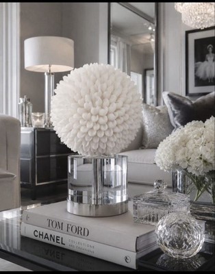 Exklusiver weißer Muschelball Massiven Glasfuß Deko Uttermost Neu Luxus Design