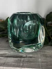 Murano Glass Flavio Poli Sommerso green & blue faceted cube vase