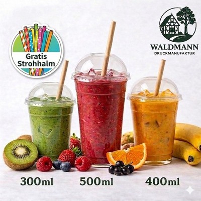 Smoothie Becher To Go mit Deckel PET Einwegbecher klar transparent 300/400/500ml