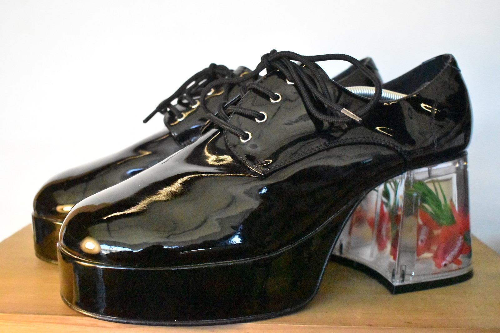 Black Fish Bowl Platform 70s Pimp Daddy Disco Dancer Brady Bunch Costume Shoes
