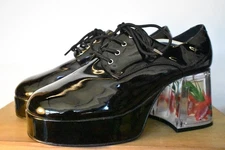 Black Fish Bowl Platform 70s Pimp Daddy Disco Dancer Brady Bunch Costume Shoes