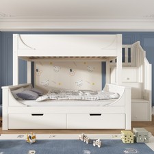 Triple Bunk Beds for Kids, Single & Double Bed with Storage Drawers & Stairscase