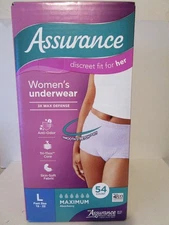 Assurance Womens Incontinence & Postpartum Underwear Maximum AbsobencyLge 54 ct.