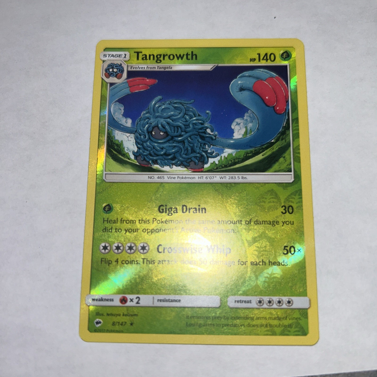 Tangrowth 8/147 Sun & Moon Burning Shadows REVERSE HOLO PERFECT MINT! Pokemon