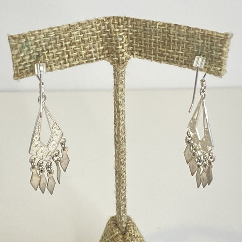 Sterling Silver 925 Vintage Boho Ornate Filligree Dangle Drop Pierced Earrings - Picture 2 of 9