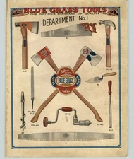 1927 PAPER AD COLOR Blue Grass Brand Belknap Axe Patterns Of Axes Saws
