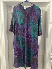 Expressions Women’s Purple & Teal  Boho Tunic Dress Size XL 100% Cotton Pockets