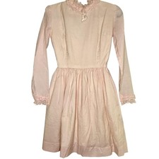 Vintage Handmade Girls Pink Peach Lace Long Sleeve Prairie Dress See Measurement