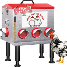 10-Gal 55LB Metal Chicken Feeder with Window, Dual No-Waste  Rat-Proof Design,
