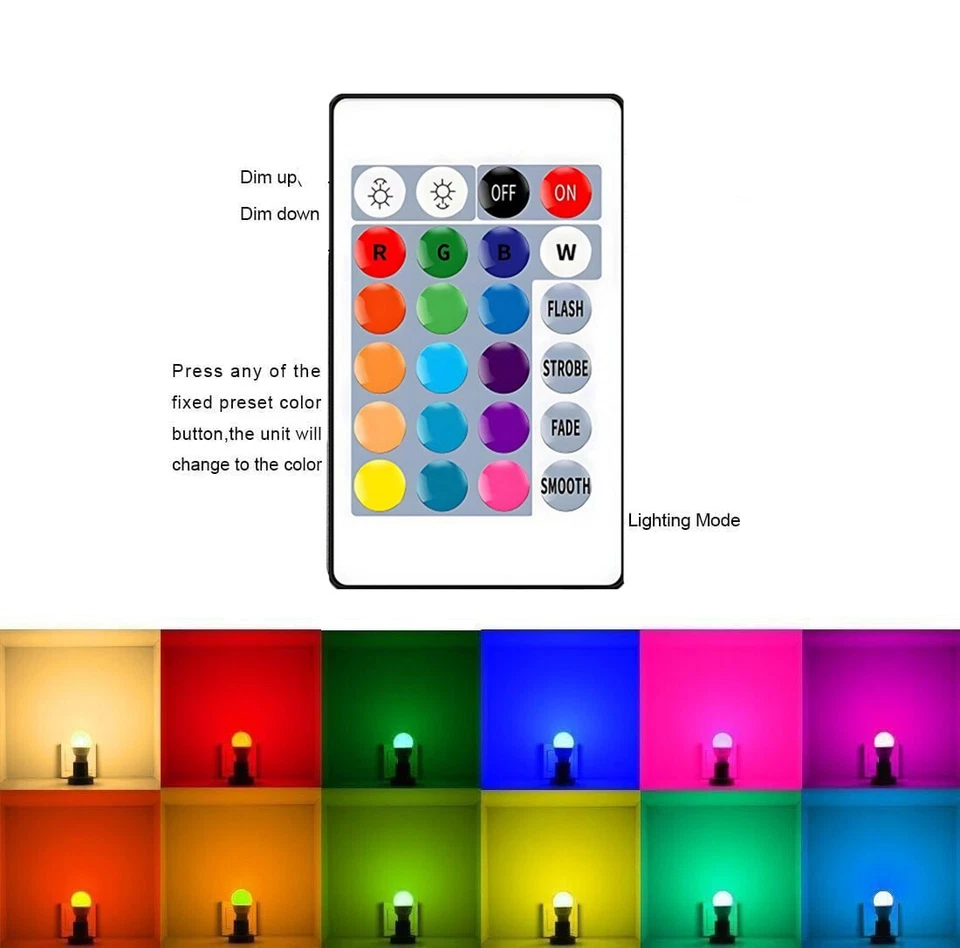  LED A19 RGBW Light Bulbs 5W 500LM with Remote Control Dimmable E26 Socket 4PacK - Image 3 of 4