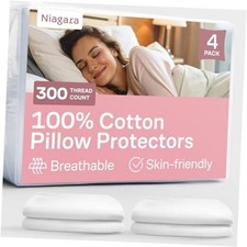 100 Cotton 4-Pack Pillow Protectors with Zipper Size   100 Resistant to Queen
