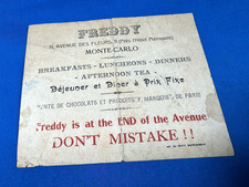 C.1900 Monte-Carlo Restaurant Advertising Leaflet "FREDDY" Breakfasts Dinners