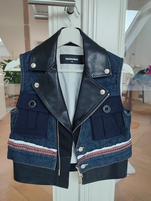 Dsquared Weste Jeansweste Mit Leder, 34-36, XS-S, Top Zustand