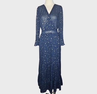 Chicwish Celestial Maxi Dress Stars Moon Whimsigoth Festival Rave Blue Size  S