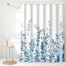 72x72 Inch Light Blue Eucalyptus Leaf Watercolor Waterproof Shower Curtain