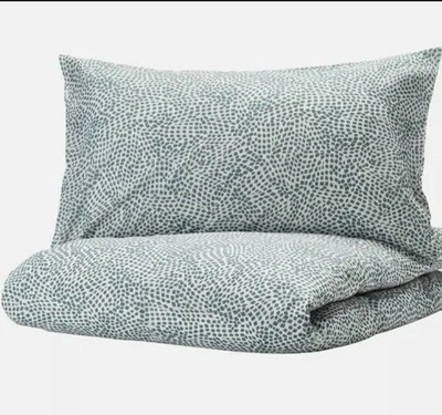 IKEA TRADKRASSULA Single Quilt/Duvet Cover & Pillowcase White/Green *Brand Ikea*