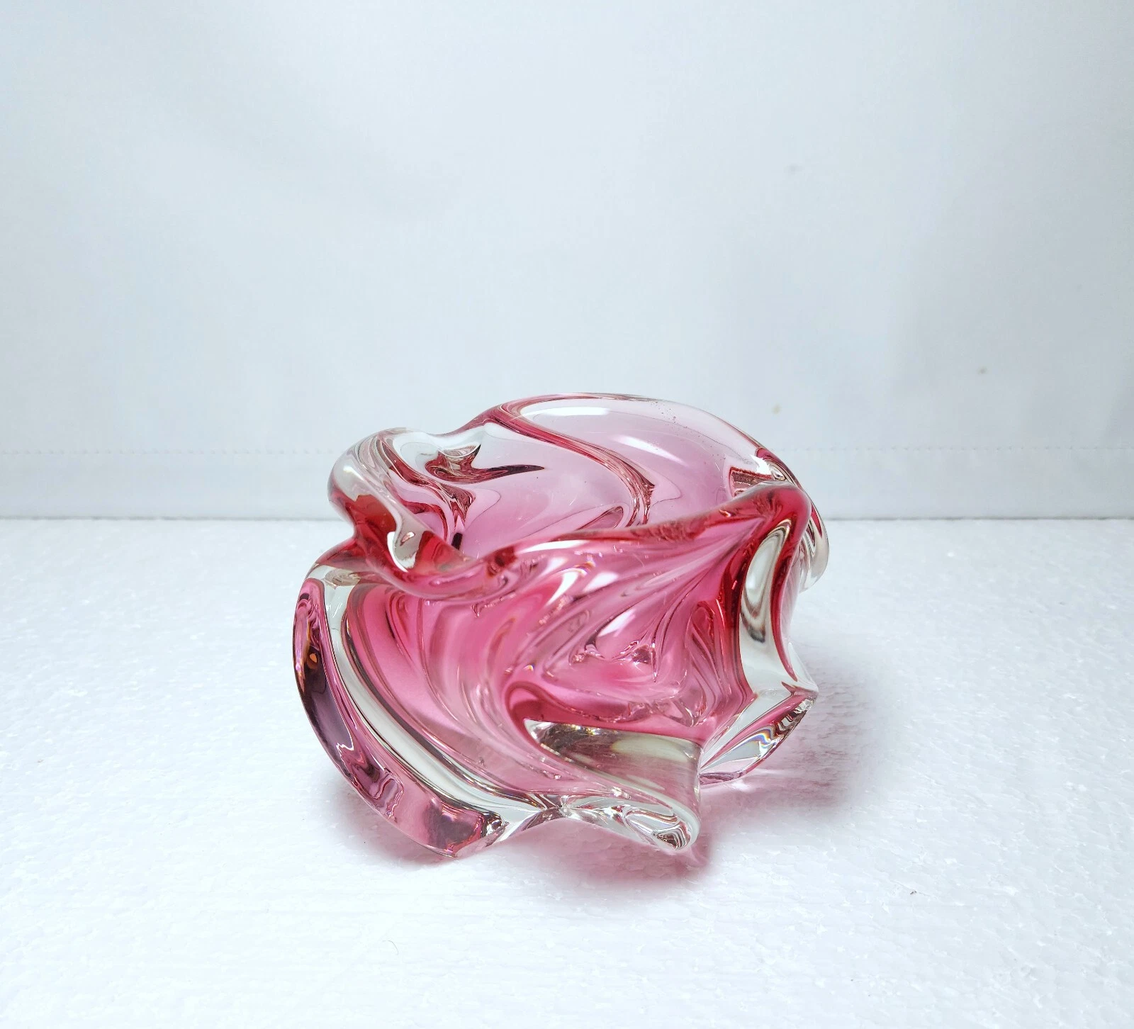Alfredo Barbini Style Murano Sommerso Pink Glass Ashtray  Italy 60s