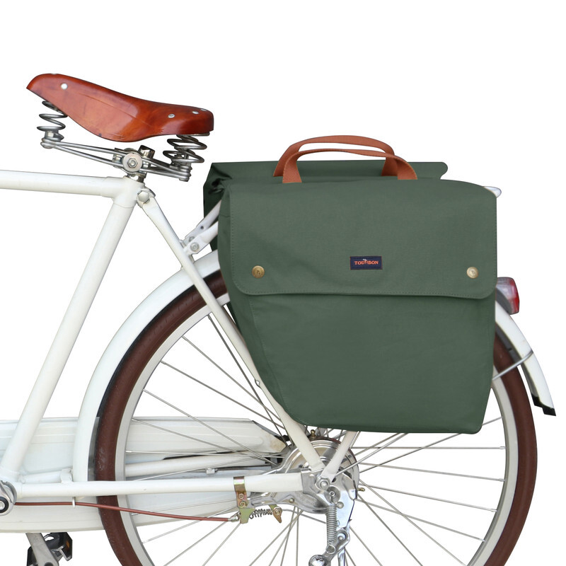 TOURBON Canvas Bicycle Double Panniers Bag Roll-up Rear Seat