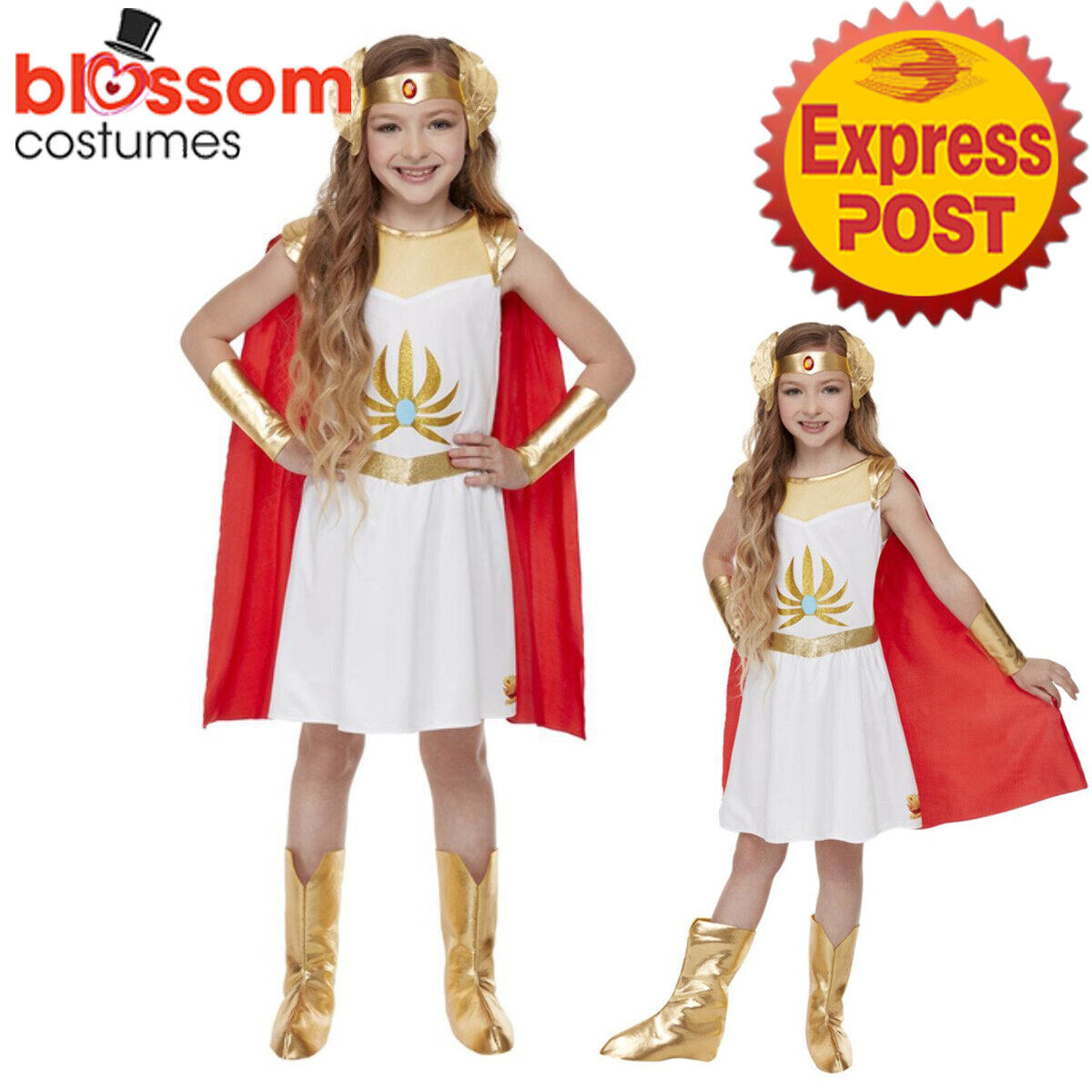 She Ra Costume Girls White Dress and Red Cape She Ra Costume Girls White Dress and Red Cape