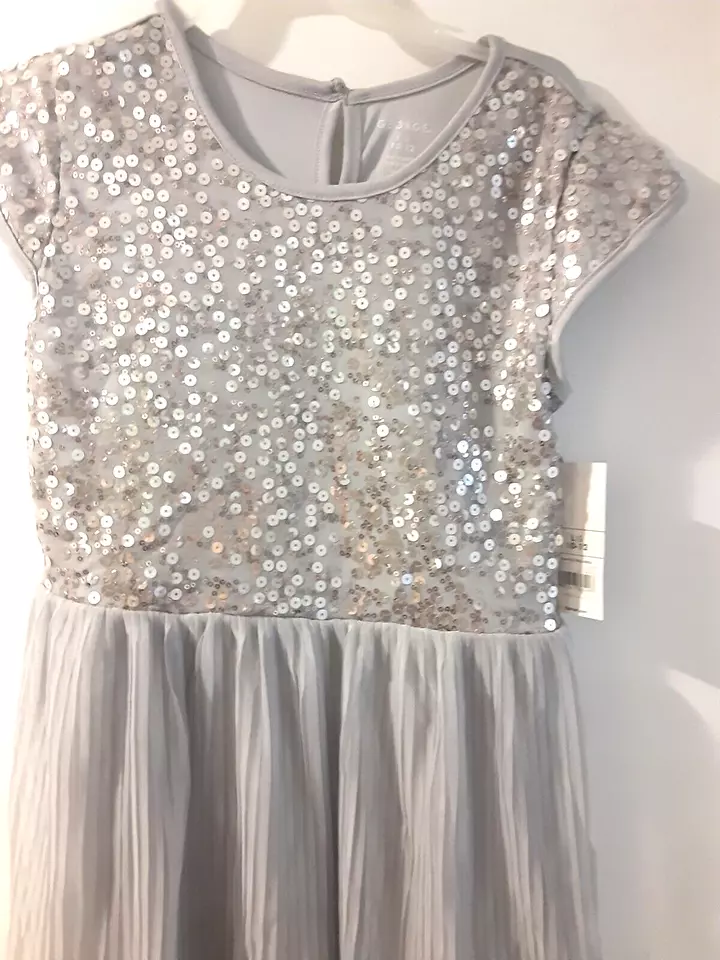 Vestido George Niñas Gris/Plateado Lentejuelas 10-12 Plisado Capas Fiesta Vacaciones Foto 2 de 4