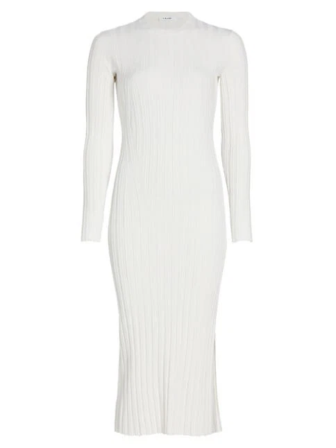 OFF WHITE MAGLIONE A COSTINE NUOVO CON ETICHETTE TELAIO BIANCO SPORCO GIROCOLLO MANICA LUNGA ABITO MIDI TAGLIA L $495