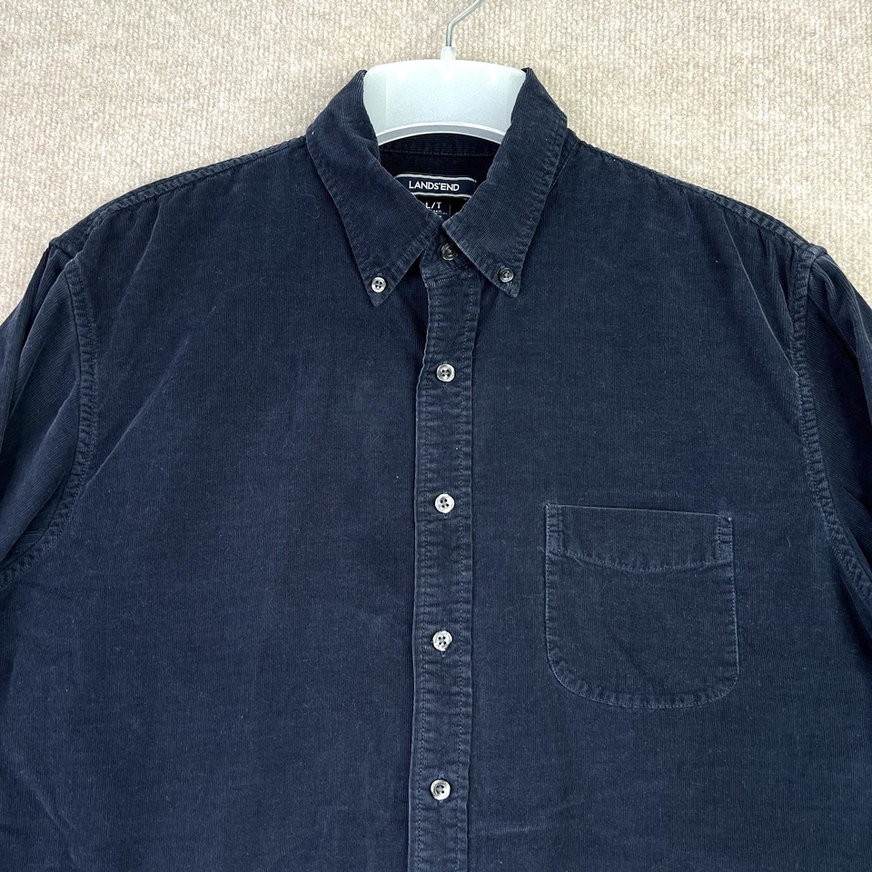 Lands’ End Corduroy Shirt L/T Navy Long Sleeve Button Front 100% Cotton - Image 3 of 4