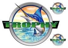 Adesivi Trofeo Barca Tondo Tipo Marlin Diametro 7,5" e 2"
